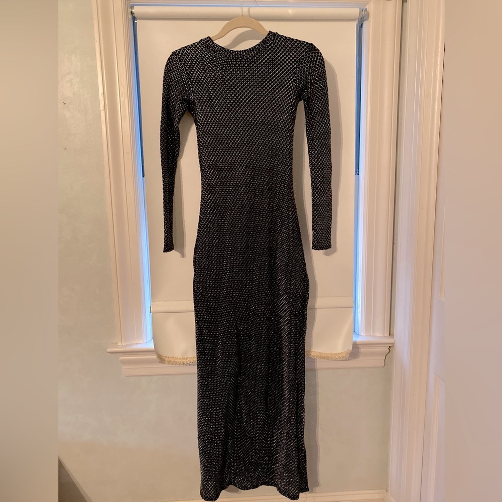 Zara, autumn - winter, size small long black and metallic woven dress with slit.